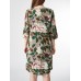 Allover Flower Leaves Print V  neck 3 4 Sleeve Dress