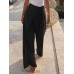 Solid Color High Waist Bandage Zipper Irregular Women Casual Wide Leg Pants