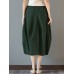 Women Elastic High Waist Basic Cotton Midi Skirts