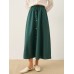 Solid Drawstring Waist Pocket Button Front Women Skirt