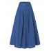 Women Solid Color Bottom Front Loose Casual Long Skirt With Pocket