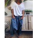 Women Baggy Peplum Loose Fitting Solid Color Elastic Waist Drawstring Pants