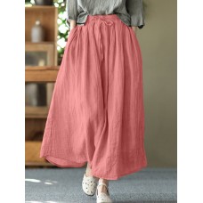 Solid Elastic Waist Pocket Casual Skirt