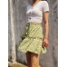 Small Daisies Print High Waist Ruffle Pleated Holiday A  line Skirts