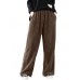 Women Corduroy Elastic Waist Side and Back Pockets Retro Europe Solid Pants