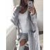 Women Knitting Solid Color Open Front Pocket Faux Woolen Cardigans