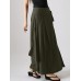 Solid Pocket Knotted Pleated Cotton Casual Skirt