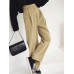 Women Zipper High Waist Pleated Side Pocket Casual Solid Pants