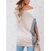 Women Patchwork Colorblock Drop Sleeve V  Neck Loose Daily Sweater