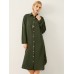 Solid Button Front Lapel Long Sleeve Shirt Dress