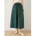 Solid Drawstring Waist Pocket Button Front Women Skirt