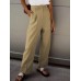 Women Zipper High Waist Pleated Side Pocket Casual Solid Pants