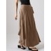 Solid Pocket Knotted Pleated Cotton Casual Skirt