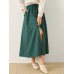 Solid Drawstring Waist Pocket Button Front Women Skirt