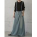 Women Denim Buttons Zipper Side Pockets Ankle Length Casual Skirts