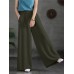 Women Casual Solid Color Side Drawstring Loose Wide Leg Pants With Pockets