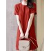 Solid Ruffle Hem Pocket Short Sleeve Crew Neck Casual Dress