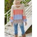 Contrast Color Stripe Print Backless Design Raw Hem Knitted Sweater