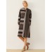 Stripe Pattern Stand Collar Button Long Sleeve Dress