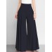 Women Solid Color High Waist Zipper Wide Leg Pants With Pocket