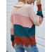 Contrast Color Stripe Print Backless Design Raw Hem Knitted Sweater