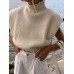 Women High Neck Solid Color Shoulder Padded Cap Sleeve Knitted Sweaters