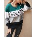 Women Color Block   Leopard Round Neck Long Sleeve Casual Sweaters