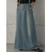 Women Denim Buttons Zipper Side Pockets Ankle Length Casual Skirts