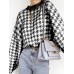 Women Houndstooth Knitting Pullover Long Sleeve Sweaters