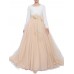 Bow Belt Solid Color Mesh Tulle Pleated High Waist Women Maxi Skirt