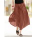 Casual Solid Elastic Waist Pleated Spliced Cotton Skirt For Women