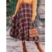 Women Plaid Pattern Long Style Calf Length Elastic Casual Skirts