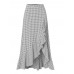 Women Mid  Calf Length Ruffle Pleated Irregular Hem Plaid Splicing Skirt