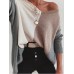 Women Patchwork Colorblock Drop Sleeve V  Neck Loose Daily Sweater