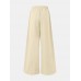 Women High Waist Solid Color Loose Pleated Casual Wide Leg Pants