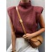 Women High Neck Solid Color Shoulder Padded Cap Sleeve Knitted Sweaters