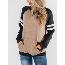 Women Side Stripe Long Raglan Sleeve Casual Sport Swearshirts