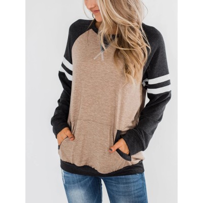 Women Side Stripe Long Raglan Sleeve Casual Sport Swearshirts