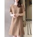 Solid Ruffle Hem Pocket Short Sleeve Crew Neck Casual Dress