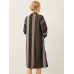 Stripe Pattern Stand Collar Button Long Sleeve Dress