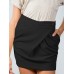 Women Solid Color Elastic Back Zipper Knitted Irregular Skirts with Pockets