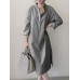 Stripe Pocket Belt Slit Hem Long Sleeve Stand Collar Dress