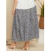 Print Elasitc Waist Pleated Plus Size Casual Skirt for Women