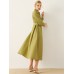 Solid Long Sleeve Button Front Lapel Shirt Dress