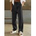 Women Zipper High Waist Pleated Side Pocket Casual Solid Pants