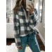 Women Fleece Plaid V  neck Half Zip Casual Long Sleeve Sweatshirts