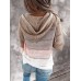 Women Autumn Stripe Print V  neck Hooded Daily Casual Knitted Sweater