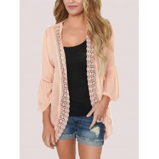 Women Solid Color Lace Trim Light Cardigans