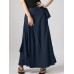 Solid Pocket Knotted Pleated Cotton Casual Skirt