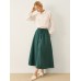 Solid Drawstring Waist Pocket Button Front Women Skirt